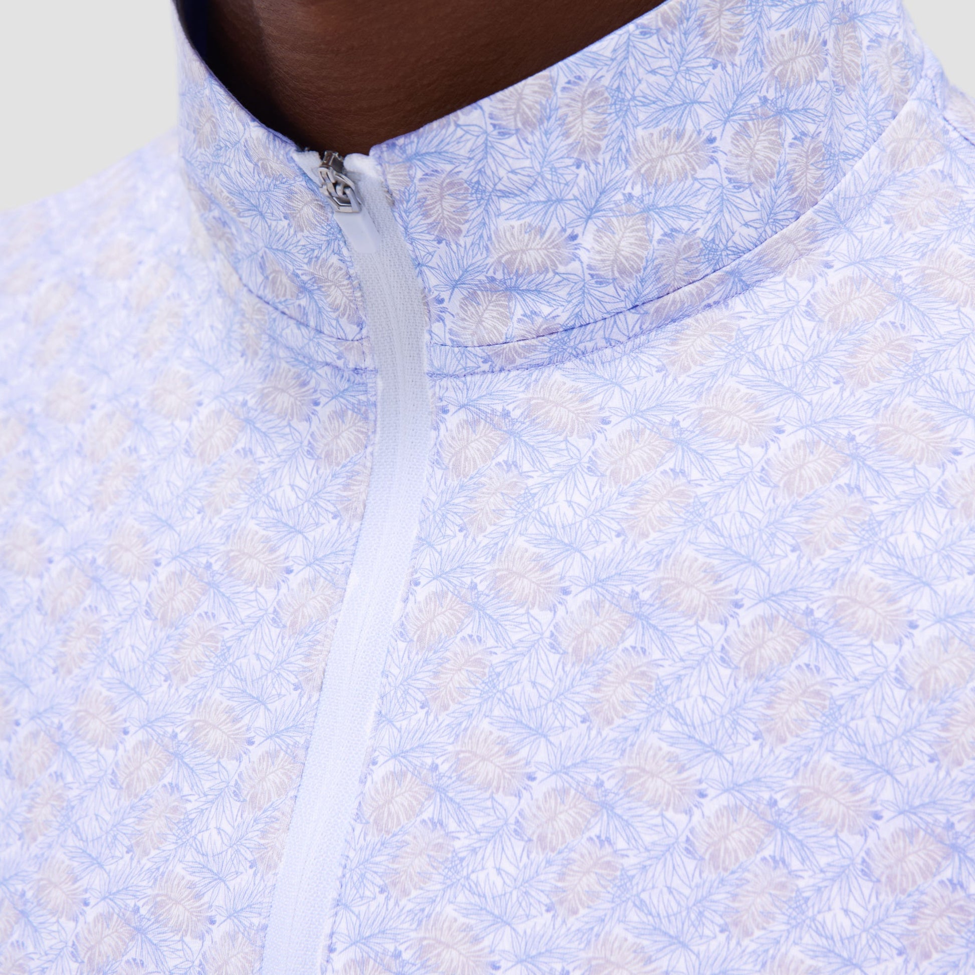 Bugatchi Anthony Leaf Print OoohCotton® Quarter-Zip Pullover Air Blue