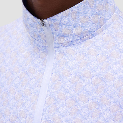 Bugatchi Anthony Leaf Print OoohCotton® Quarter-Zip Pullover Air Blue