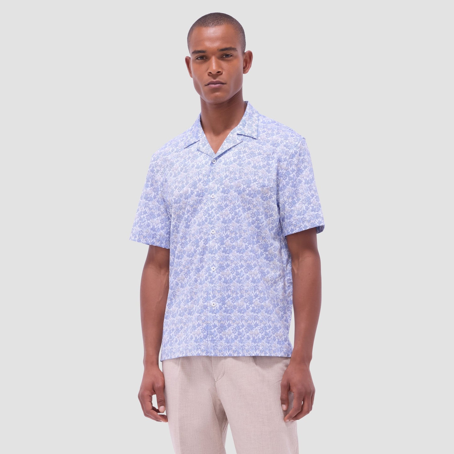 Bugatchi Cole Floral OoohCotton® Short-Sleeve Camp Shirt Classic Blue