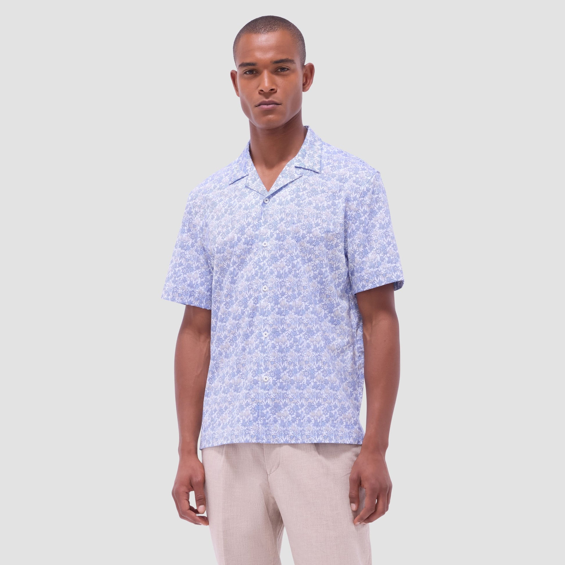 Bugatchi Cole Floral OoohCotton® Short-Sleeve Camp Shirt Classic Blue