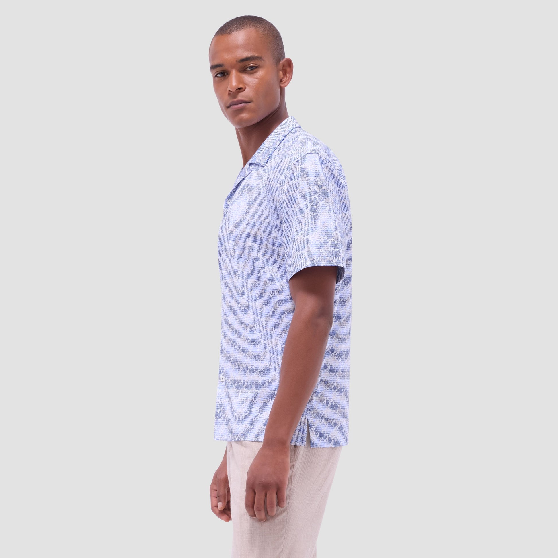 Bugatchi Cole Floral OoohCotton® Short-Sleeve Camp Shirt Classic Blue