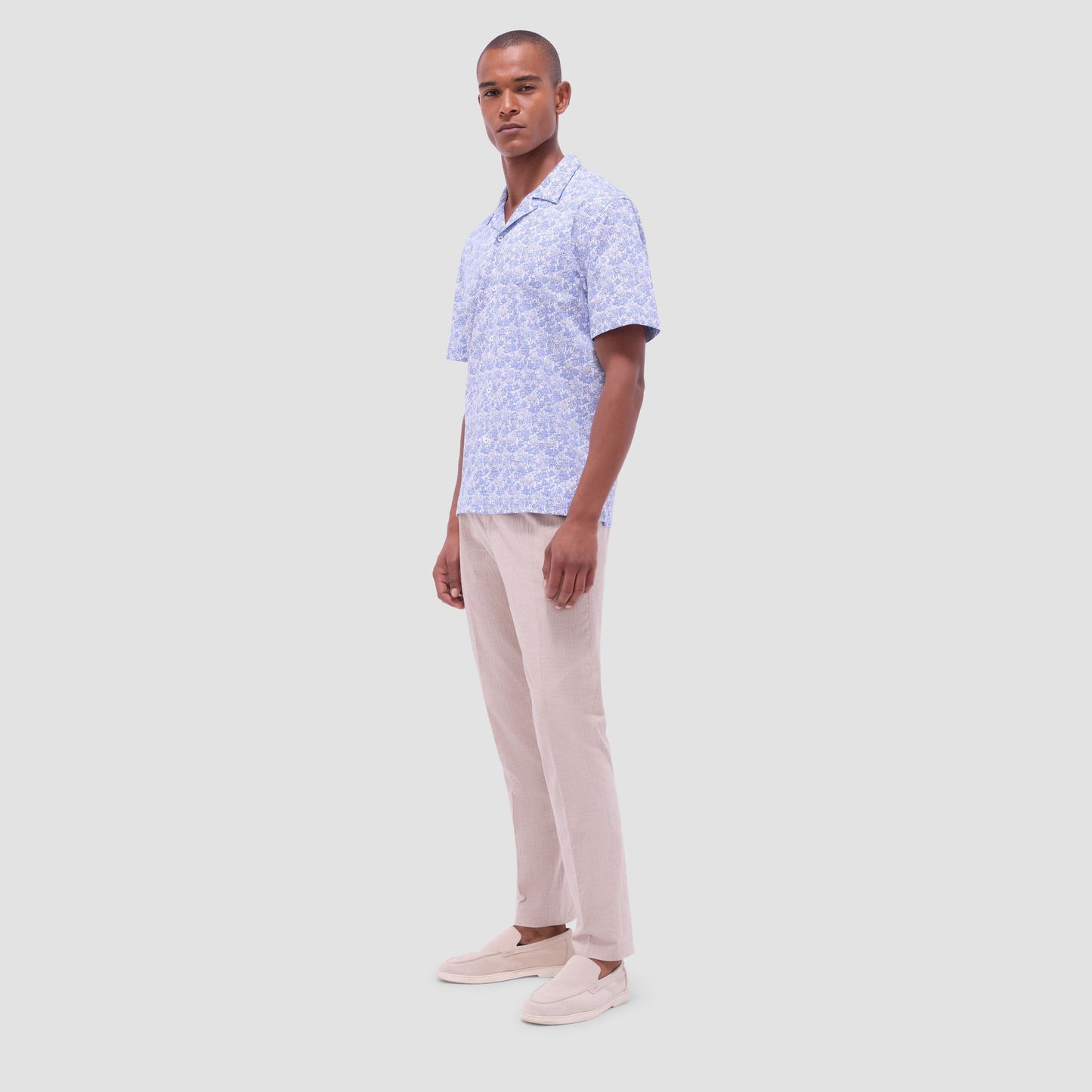 Bugatchi Cole Floral OoohCotton® Short-Sleeve Camp Shirt Classic Blue