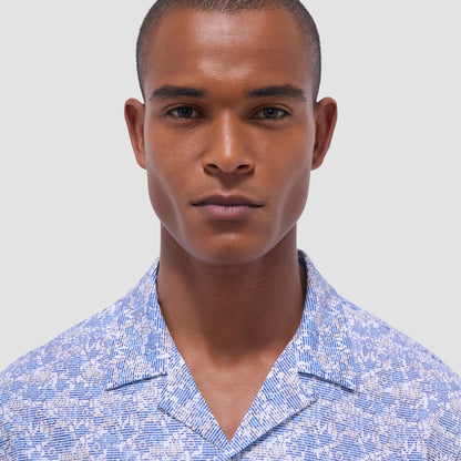 Bugatchi Cole Floral OoohCotton® Short-Sleeve Camp Shirt Classic Blue