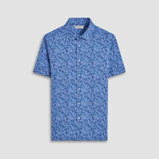 Bugatchi Milo Leaf Print OoohCotton® Short-Sleeve Shirt Night Blue