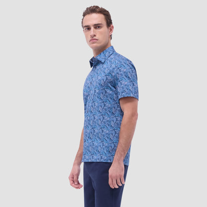 Bugatchi Milo Leaf Print OoohCotton® Short-Sleeve Shirt Night Blue
