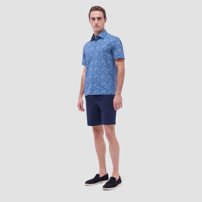 Bugatchi Milo Leaf Print OoohCotton® Short-Sleeve Shirt Night Blue