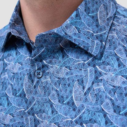 Bugatchi Milo Leaf Print OoohCotton® Short-Sleeve Shirt Night Blue