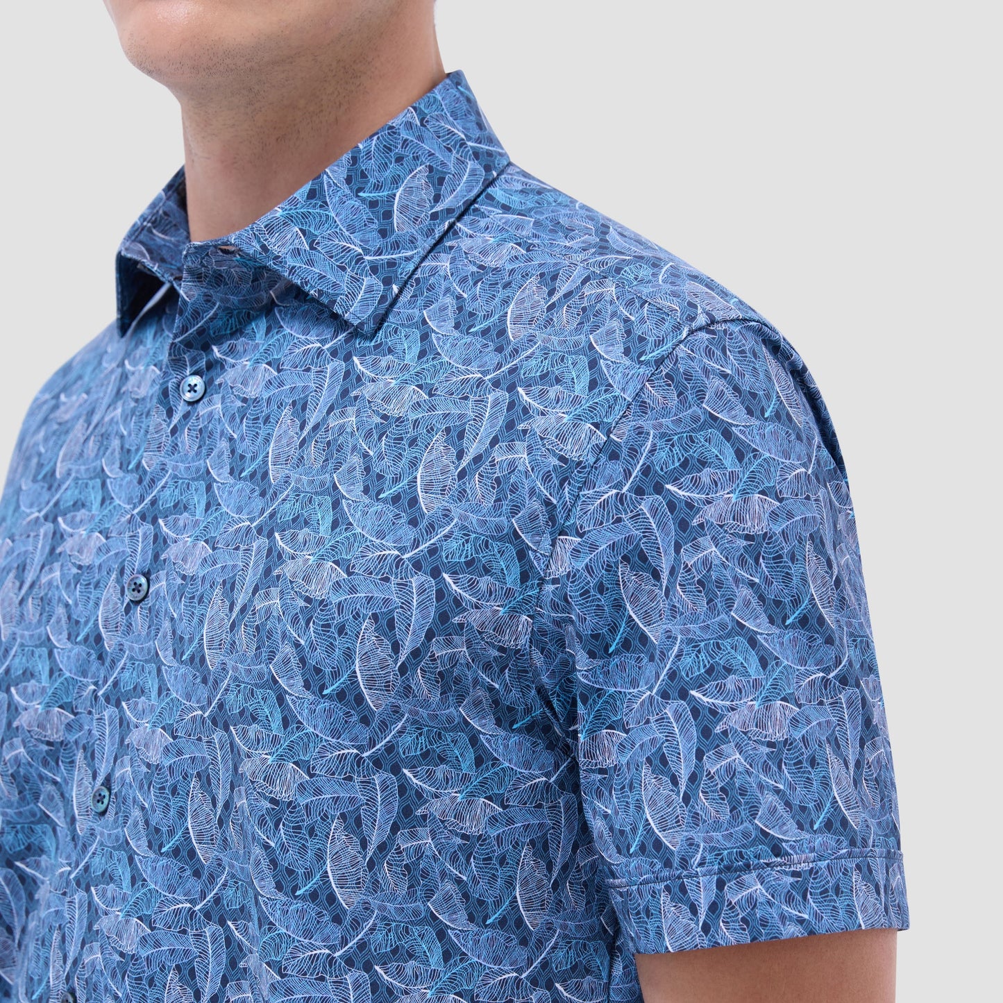Bugatchi Milo Leaf Print OoohCotton® Short-Sleeve Shirt Night Blue