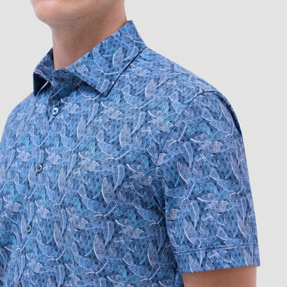 Bugatchi Milo Leaf Print OoohCotton® Short-Sleeve Shirt Night Blue