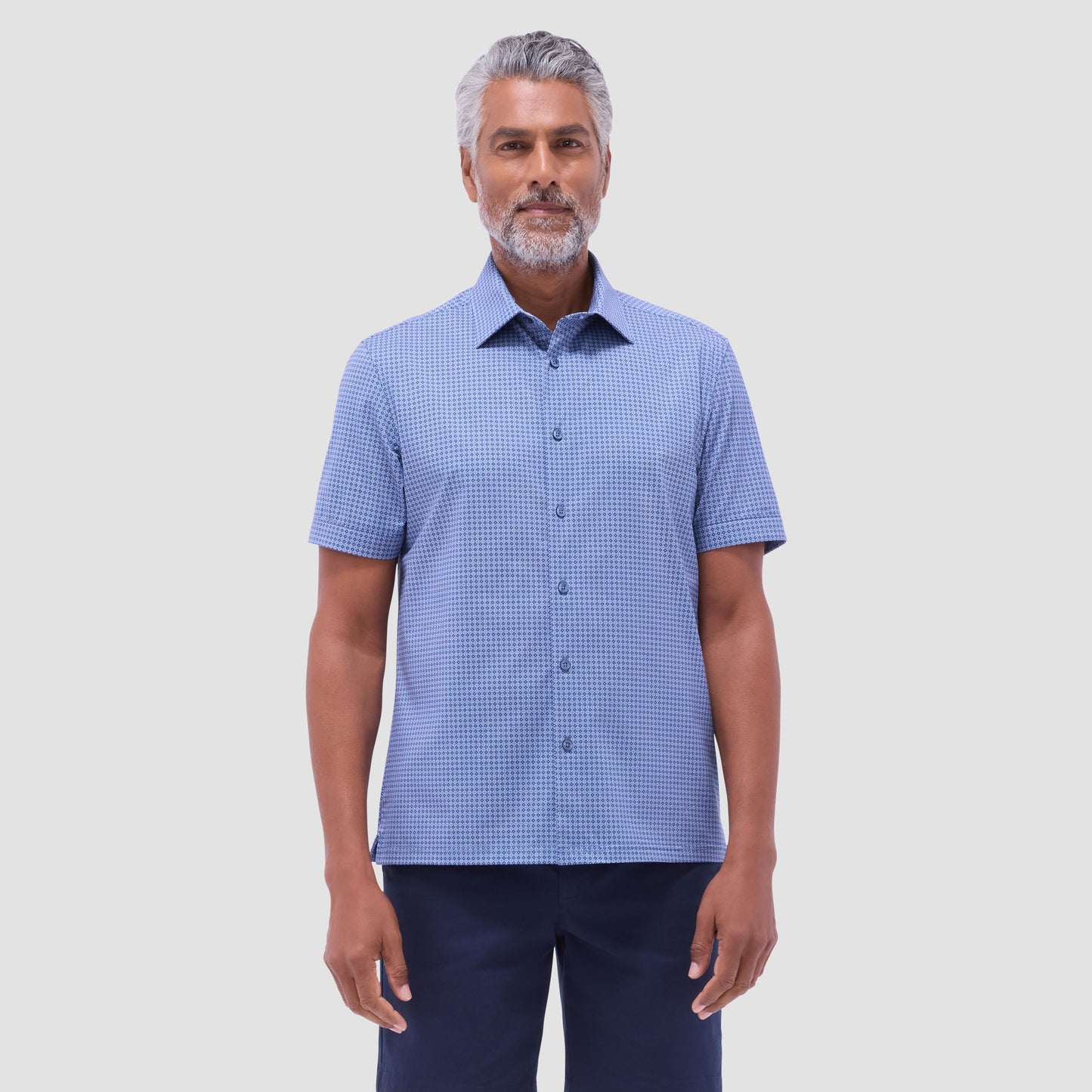 Bugatchi Milo Mosaic OoohCotton® Short-Sleeve Shirt Cobalt