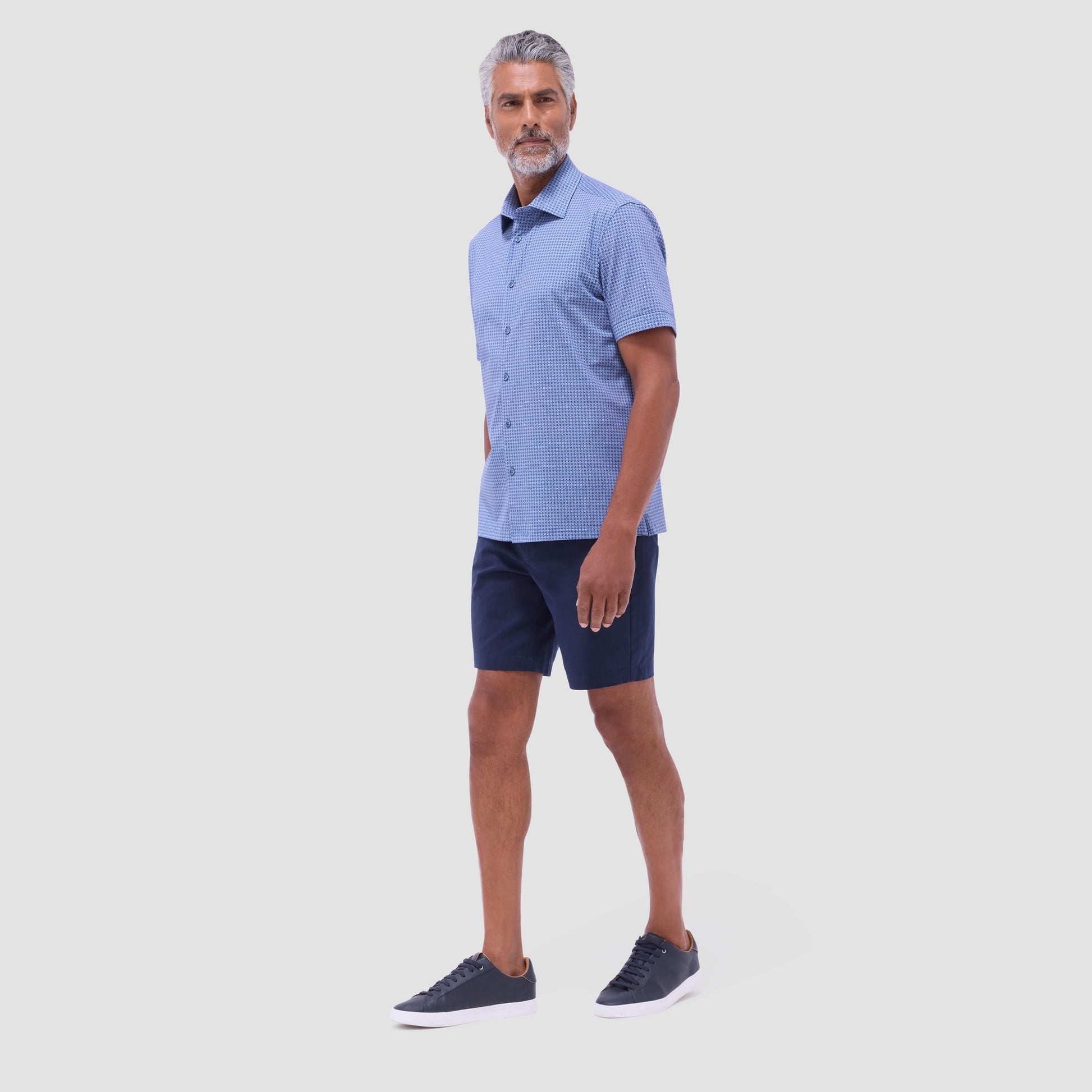 Bugatchi Milo Mosaic OoohCotton® Short-Sleeve Shirt Cobalt
