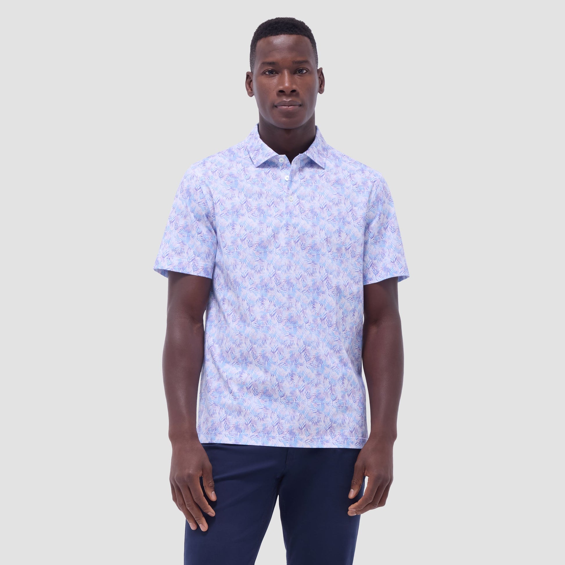 Bugatchi Victor Leaf Print OoohCotton® Polo Shirt Pink