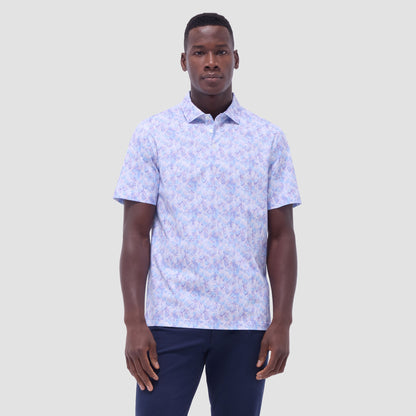 Bugatchi Victor Leaf Print OoohCotton® Polo Shirt Pink