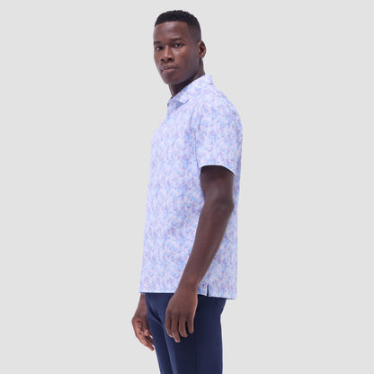 Bugatchi Victor Leaf Print OoohCotton® Polo Shirt Pink