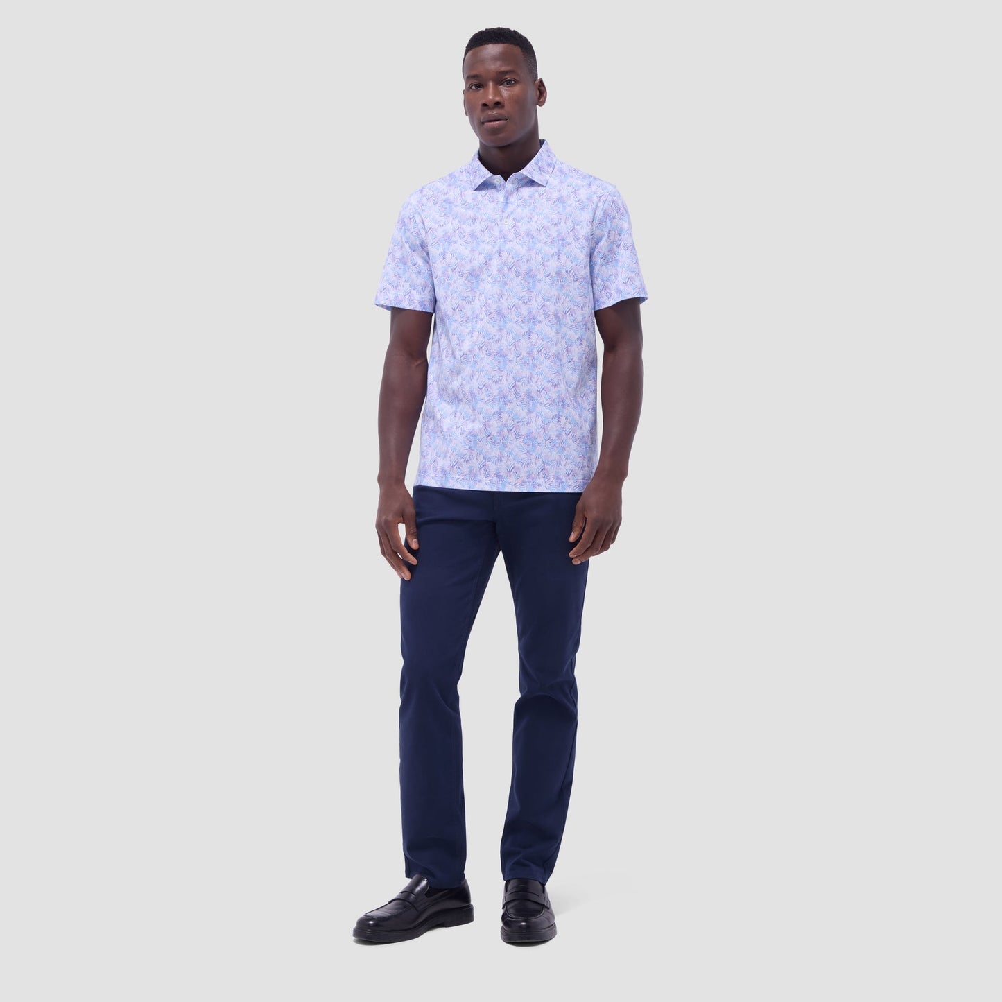 Bugatchi Victor Leaf Print OoohCotton® Polo Shirt Pink