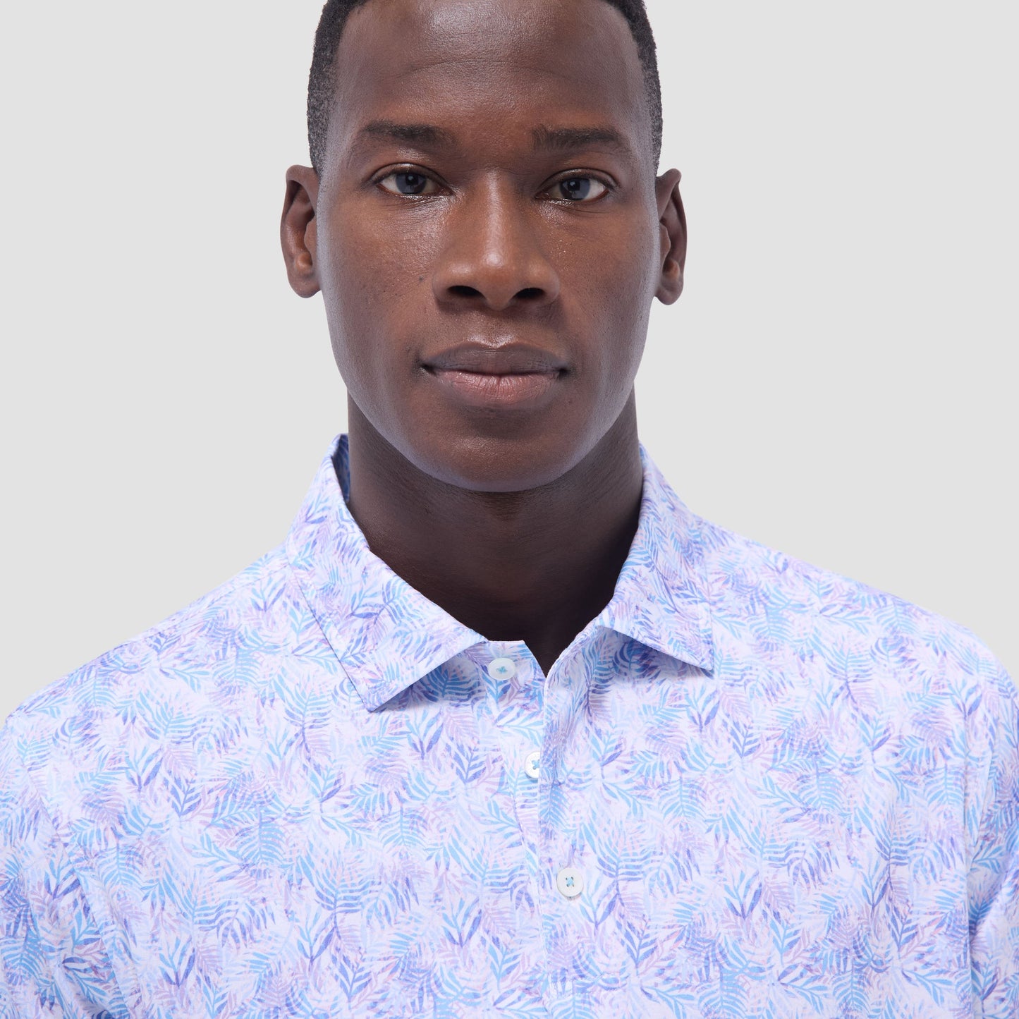 Bugatchi Victor Leaf Print OoohCotton® Polo Shirt Pink
