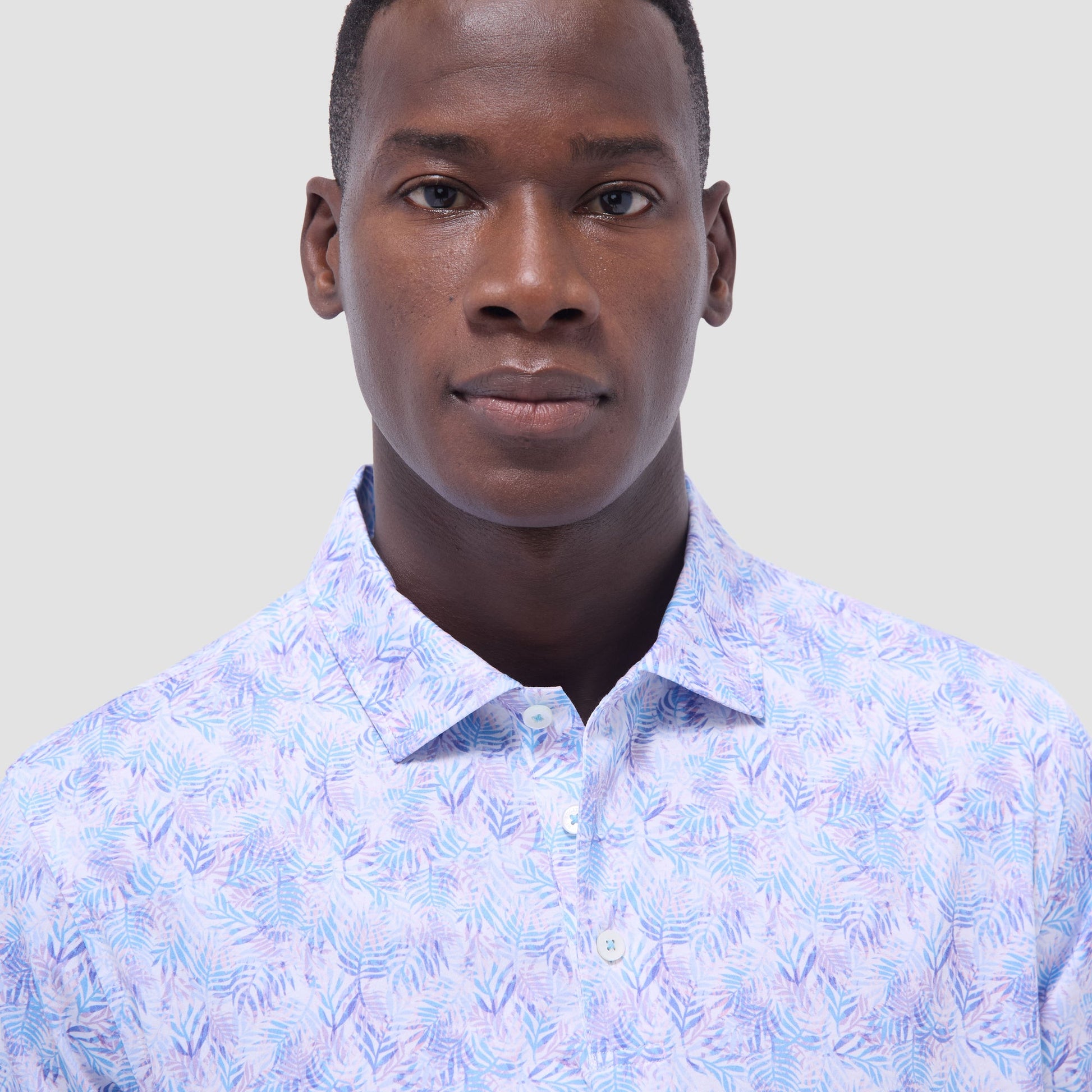 Bugatchi Victor Leaf Print OoohCotton® Polo Shirt Pink