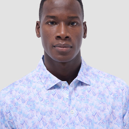 Bugatchi Victor Leaf Print OoohCotton® Polo Shirt Pink
