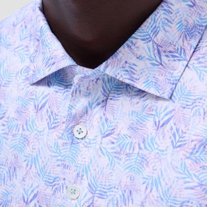 Bugatchi Victor Leaf Print OoohCotton® Polo Shirt Pink