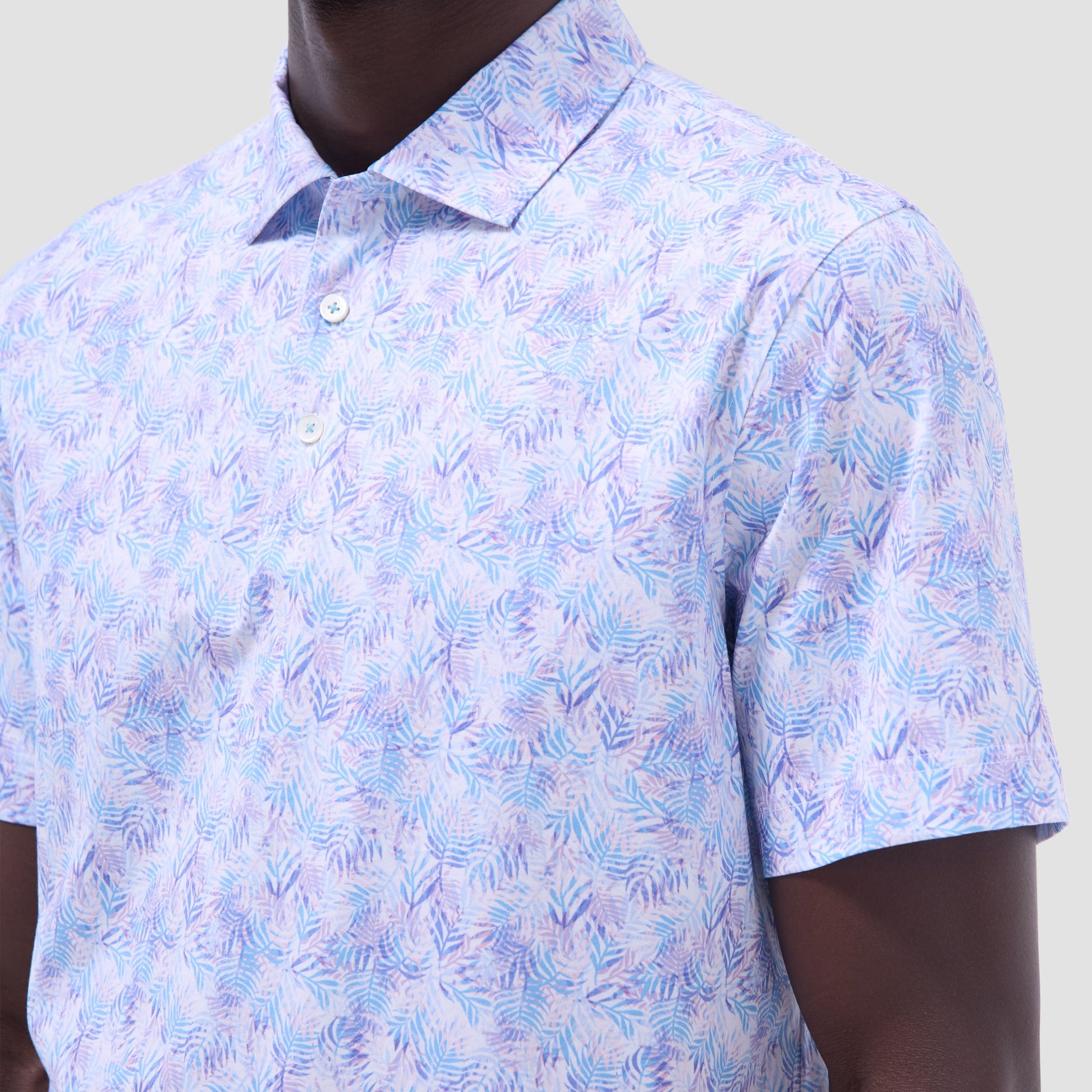 Bugatchi Victor Leaf Print OoohCotton® Polo Shirt Pink