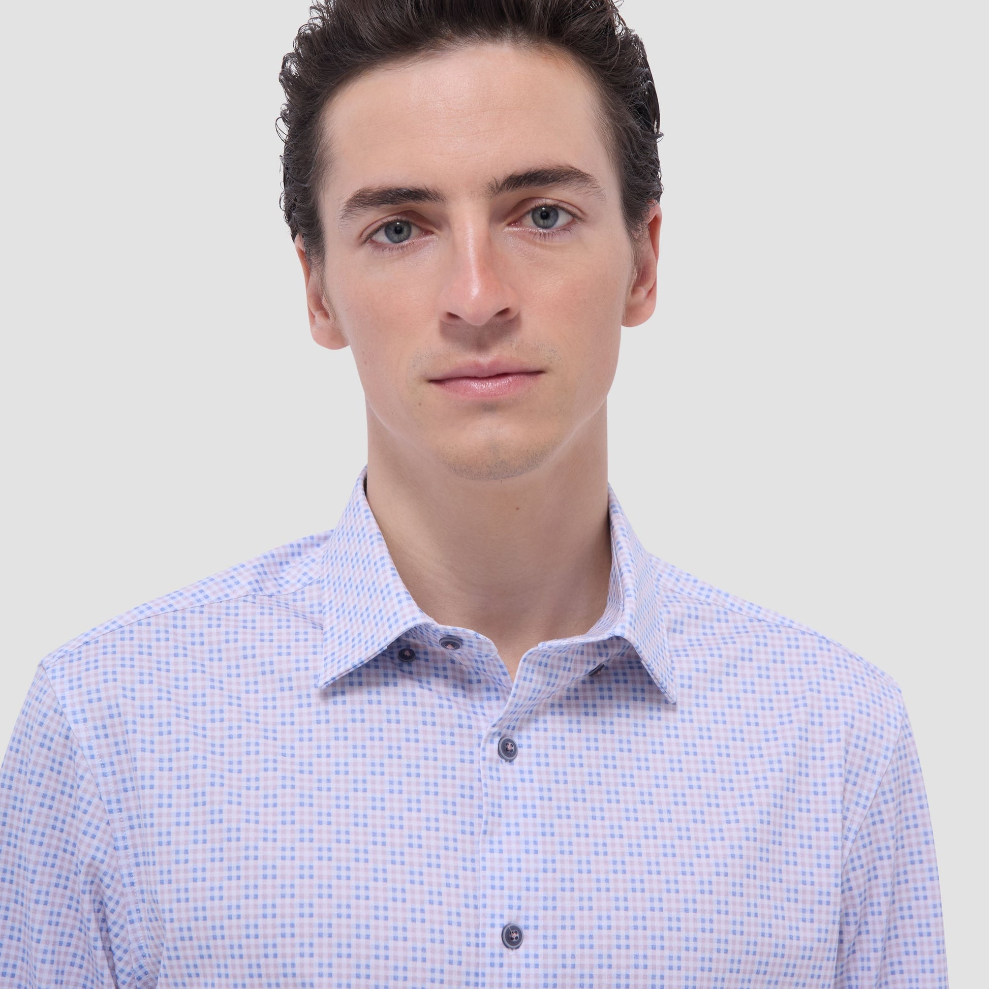 Bugatchi Jules Gingham Check OoohCotton® Shirt Dusty Pink