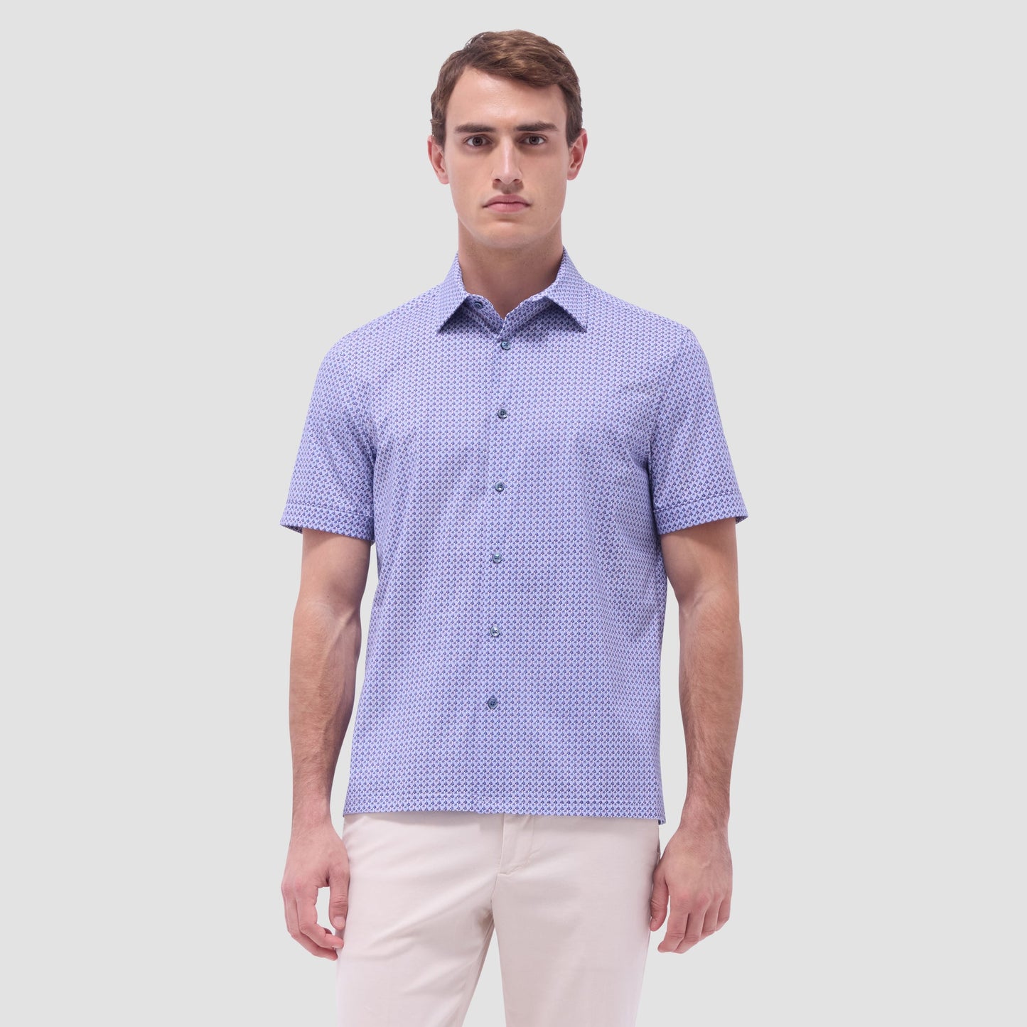 Bugatchi Milo Floral OoohCotton® Short-Sleeve Shirt Lilac
