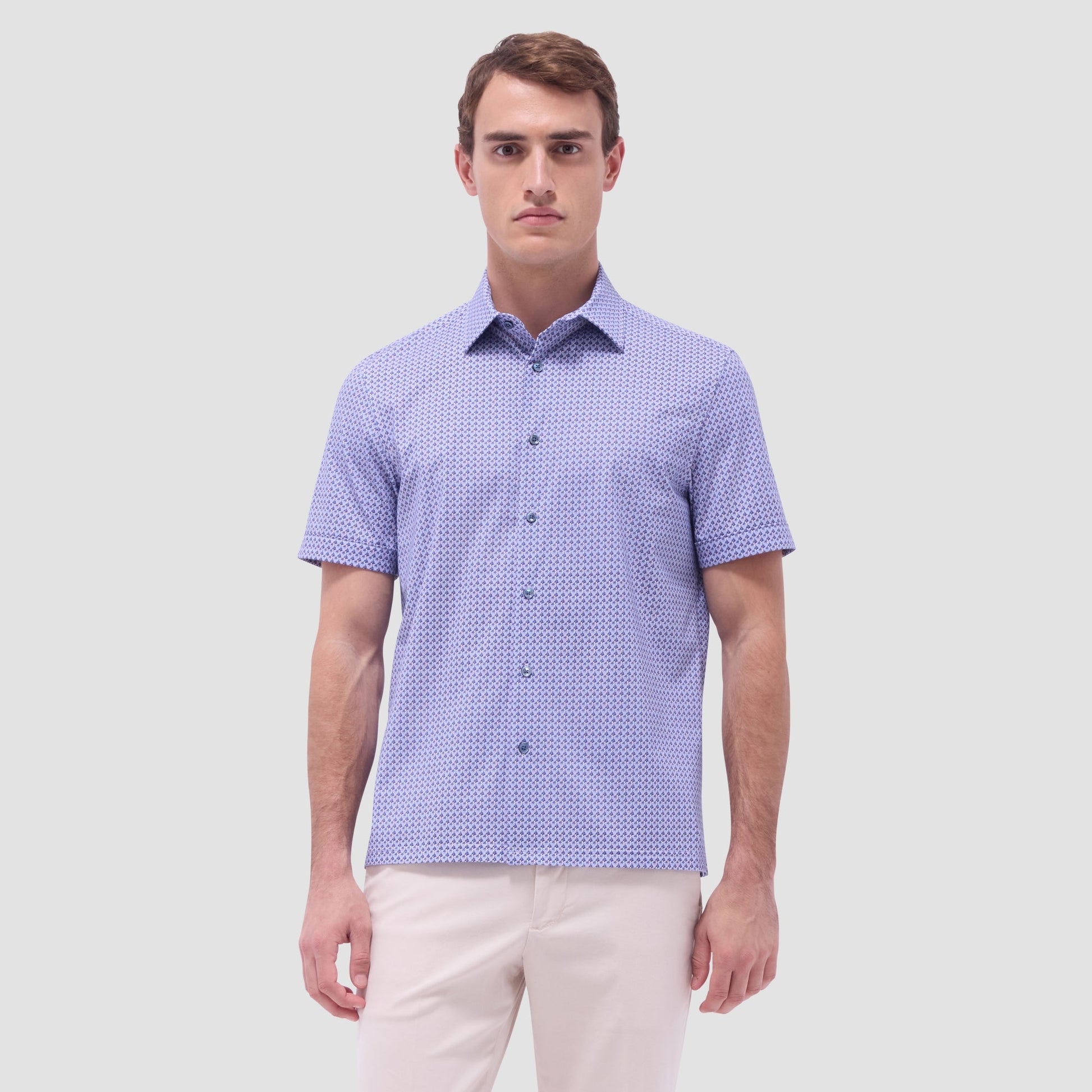 Bugatchi Milo Floral OoohCotton® Short-Sleeve Shirt Lilac