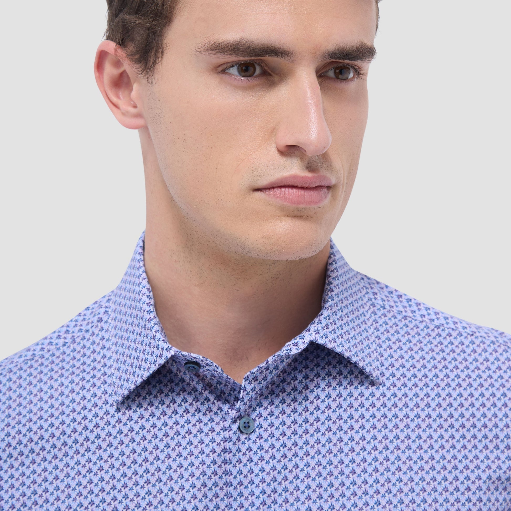 Bugatchi Milo Floral OoohCotton® Short-Sleeve Shirt Lilac