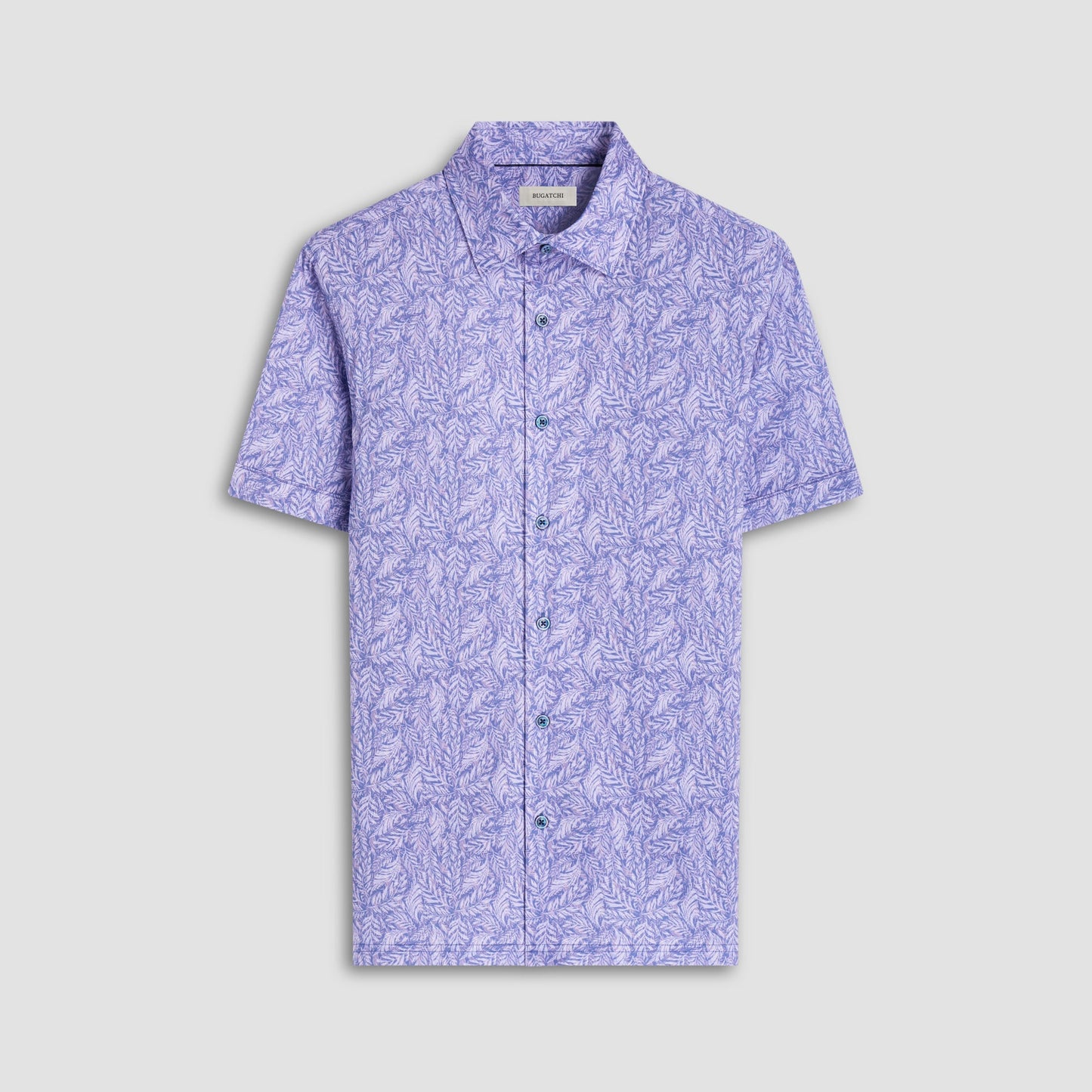 Bugatchi Milo Leaf Print OoohCotton® Short-Sleeve Shirt Lilac