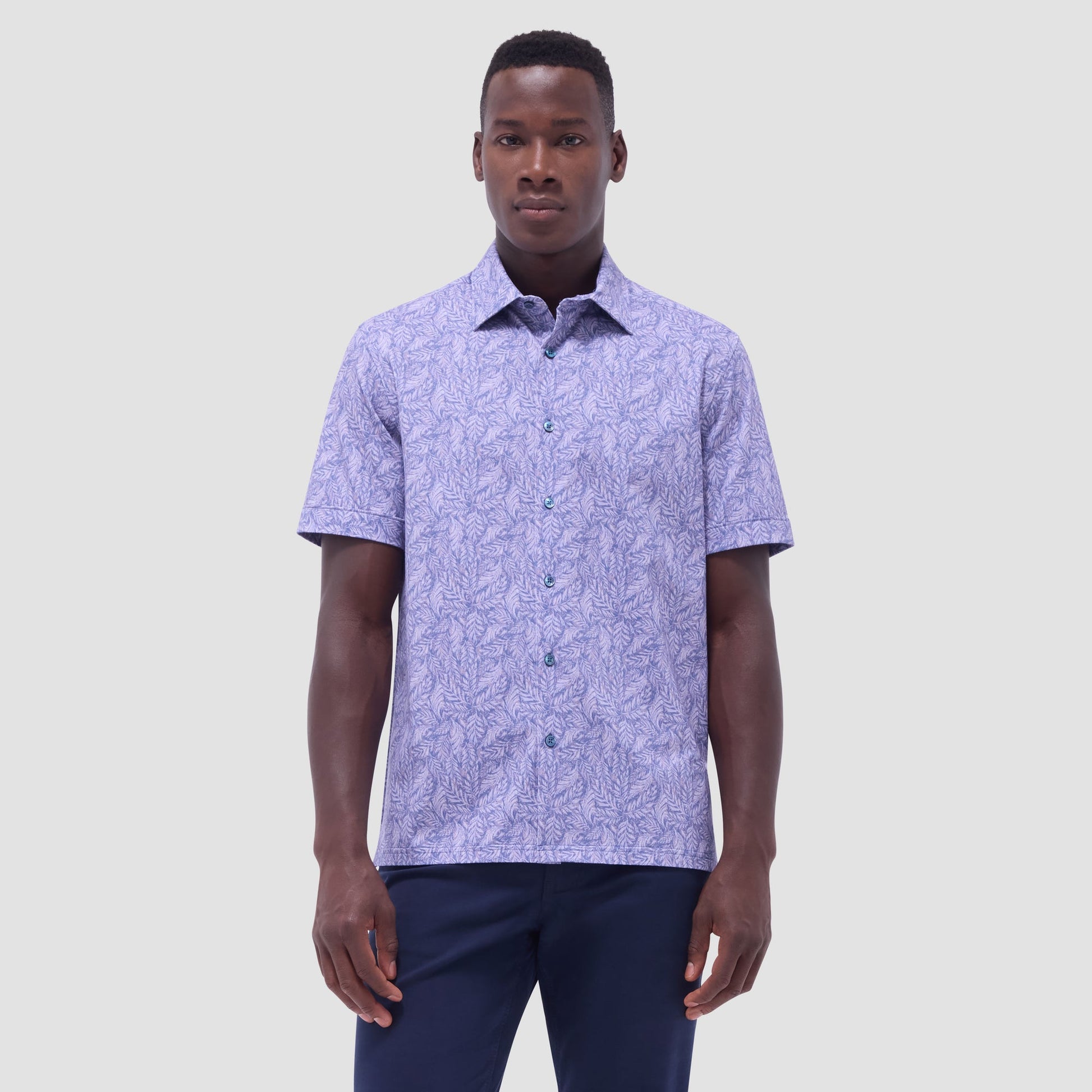 Bugatchi Milo Leaf Print OoohCotton® Short-Sleeve Shirt Lilac