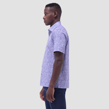 Bugatchi Milo Leaf Print OoohCotton® Short-Sleeve Shirt Lilac