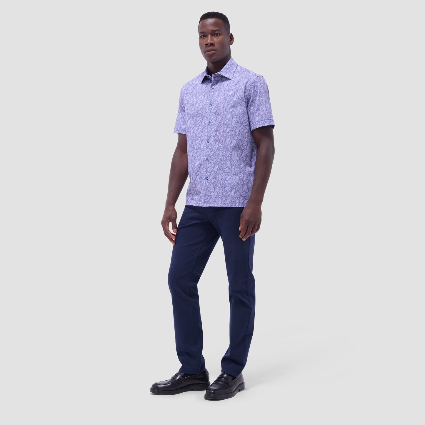 Bugatchi Milo Leaf Print OoohCotton® Short-Sleeve Shirt Lilac