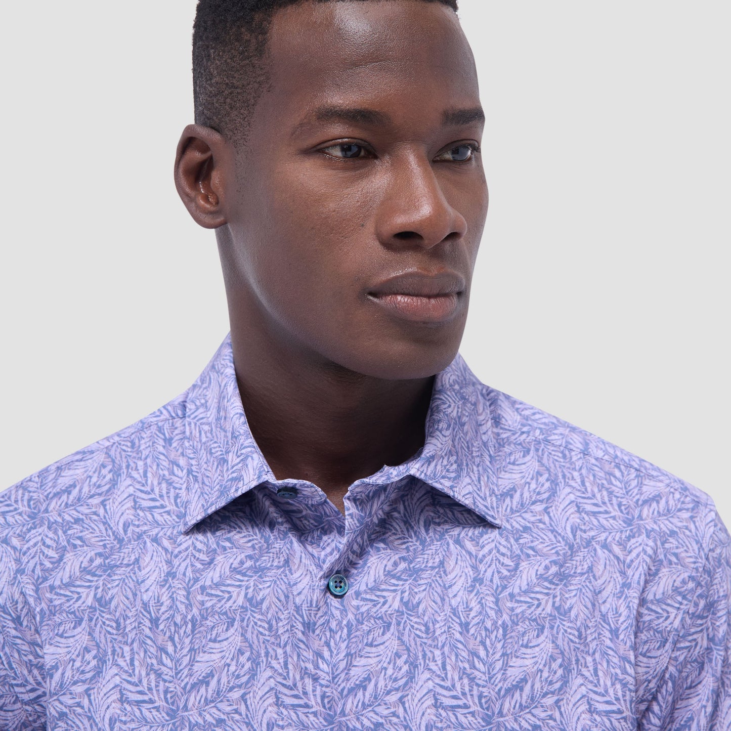 Bugatchi Milo Leaf Print OoohCotton® Short-Sleeve Shirt Lilac