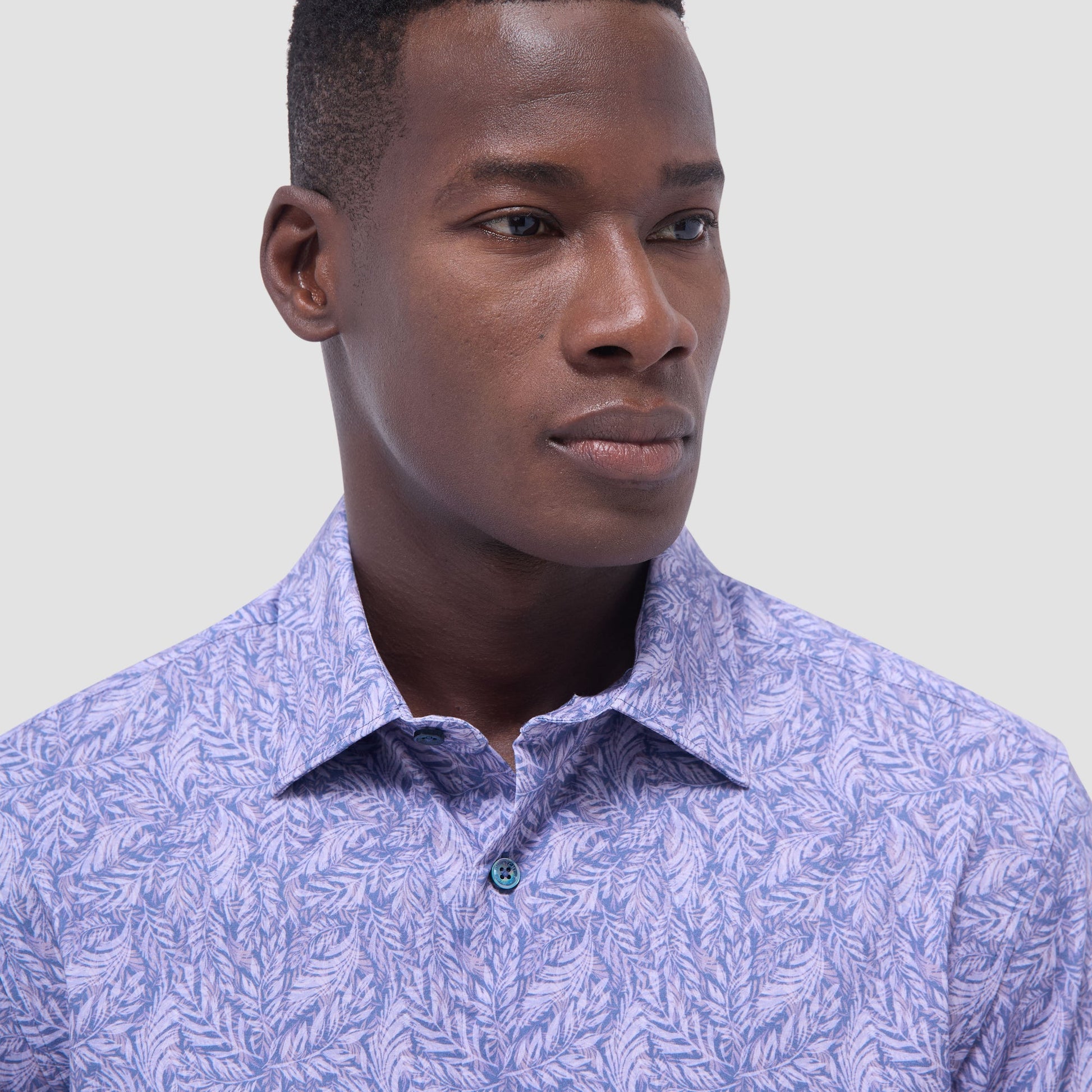 Bugatchi Milo Leaf Print OoohCotton® Short-Sleeve Shirt Lilac