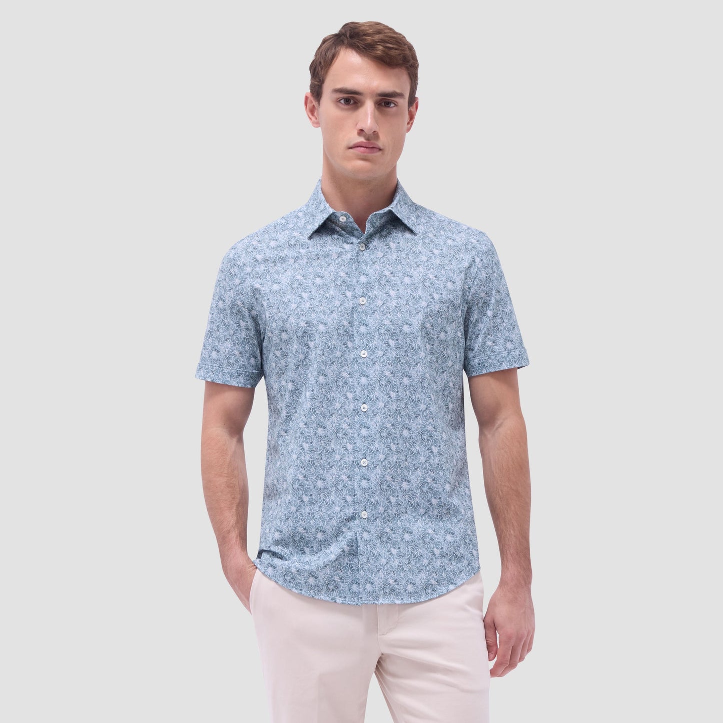 Bugatchi Miles Floral OoohCotton® Short-Sleeve Shirt Shark