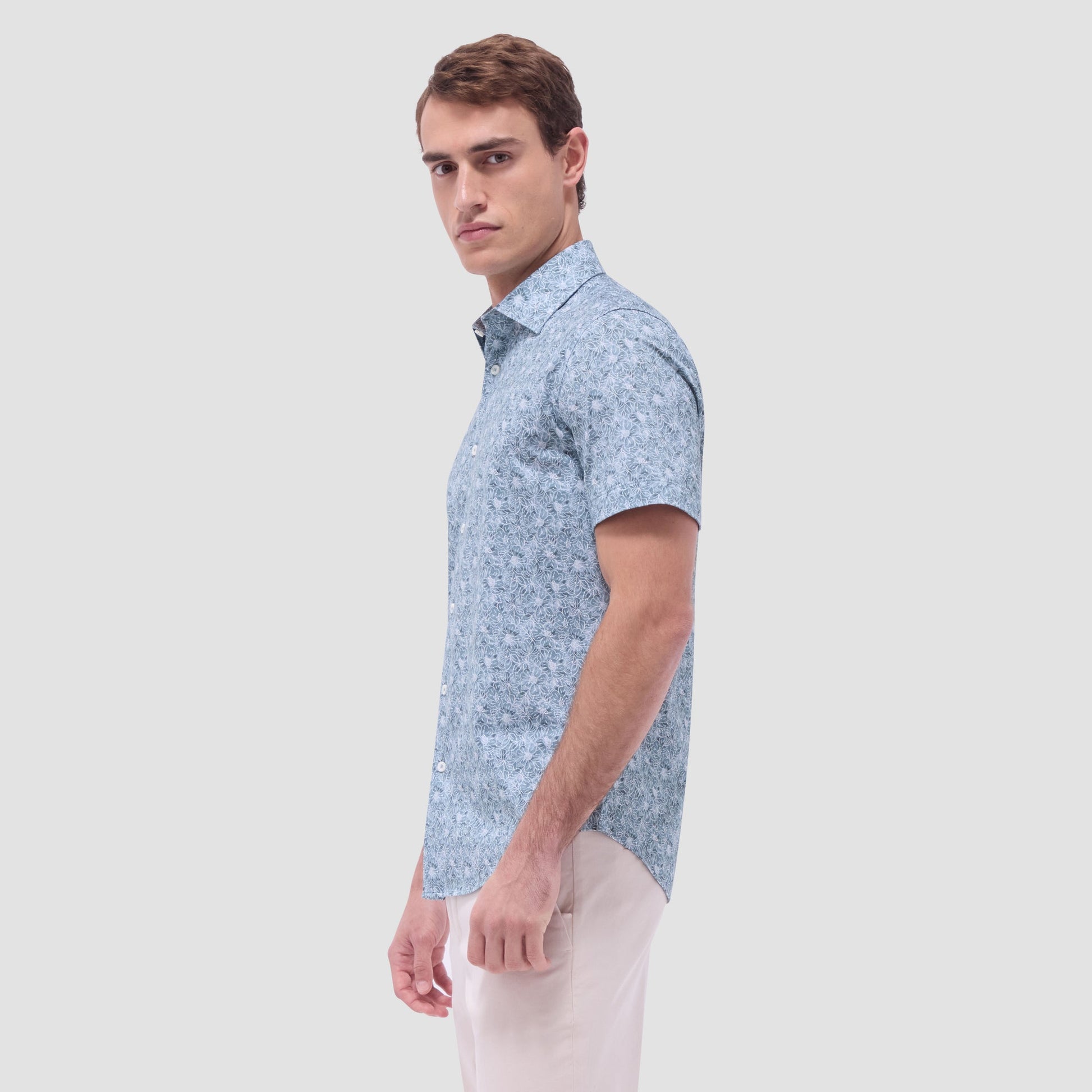Bugatchi Miles Floral OoohCotton® Short-Sleeve Shirt Shark
