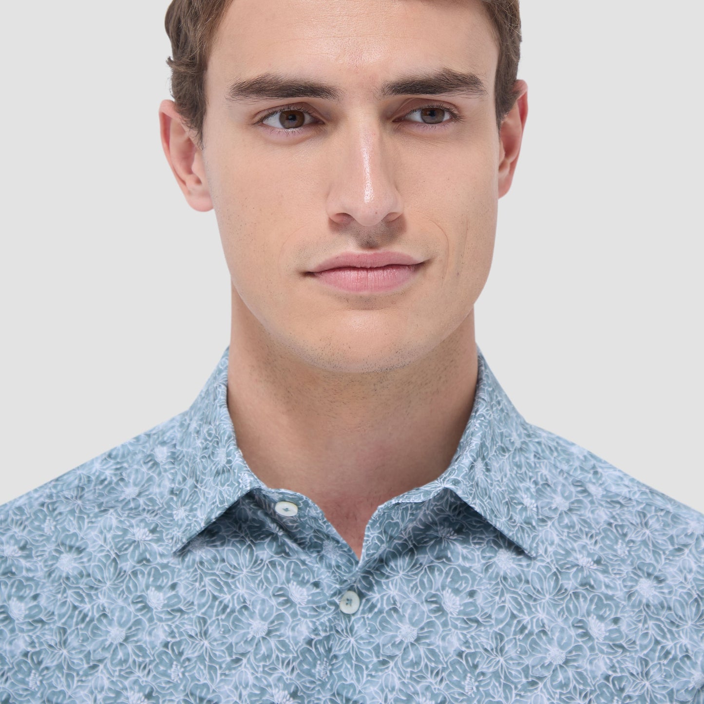 Bugatchi Miles Floral OoohCotton® Short-Sleeve Shirt Shark