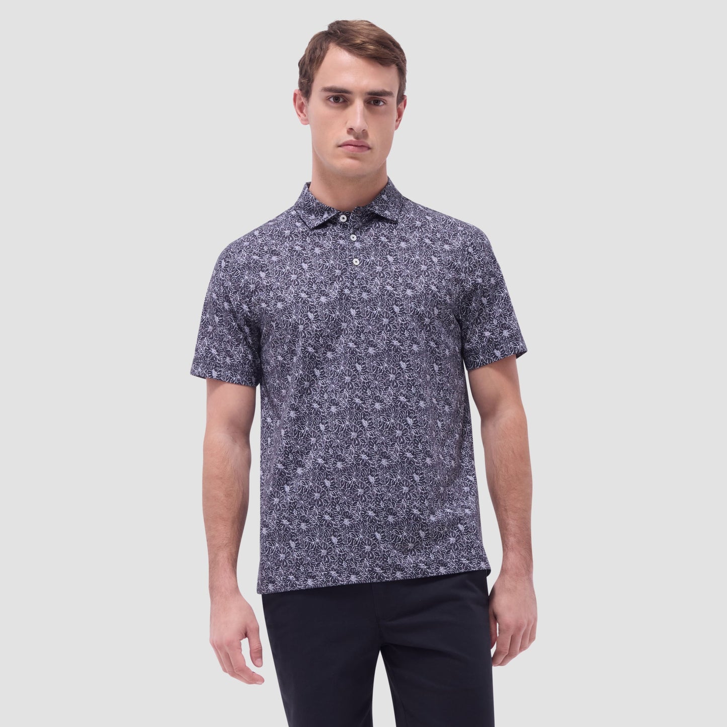 Bugatchi Victor Floral OoohCotton® Polo Shirt Black