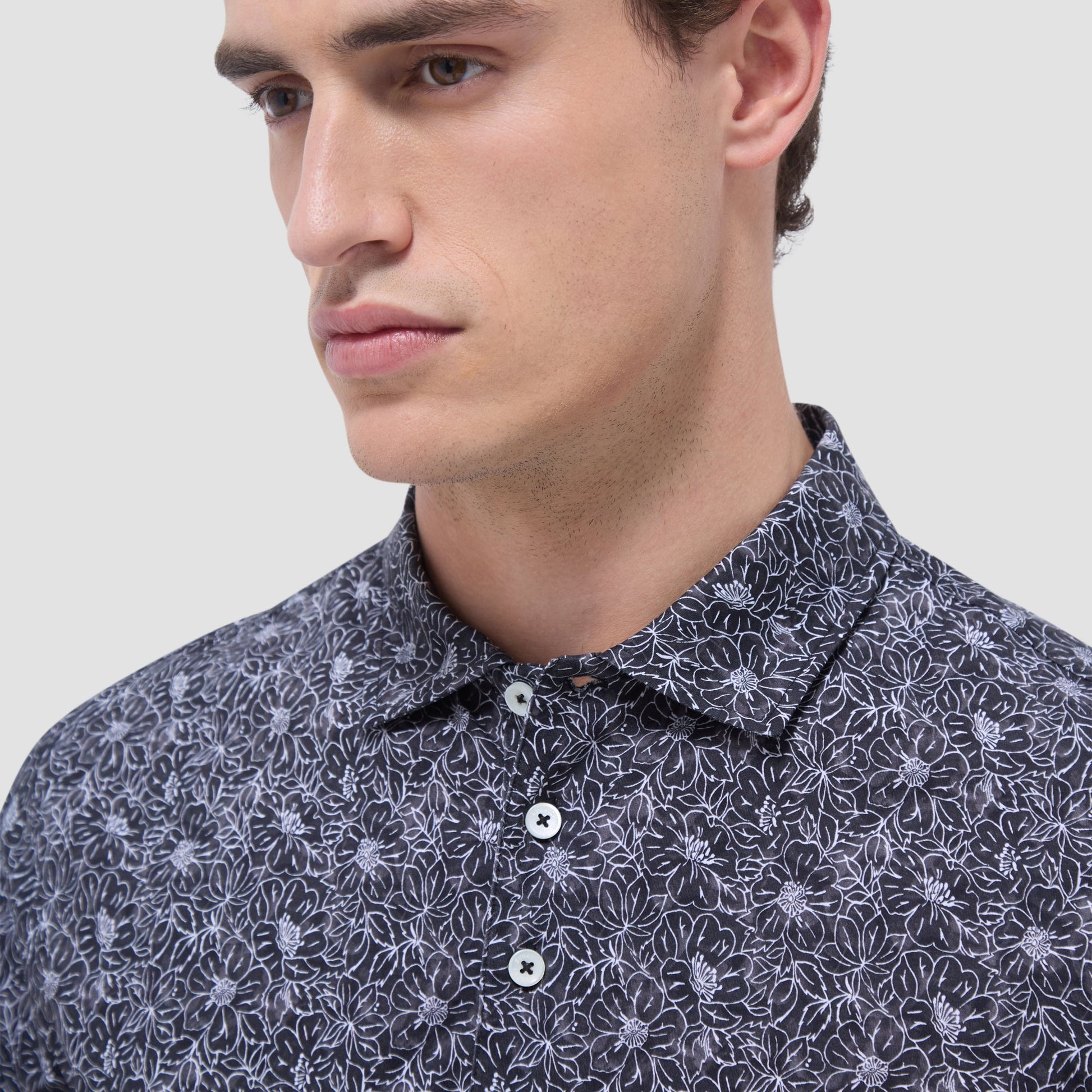 Bugatchi Victor Floral OoohCotton® Polo Shirt Black