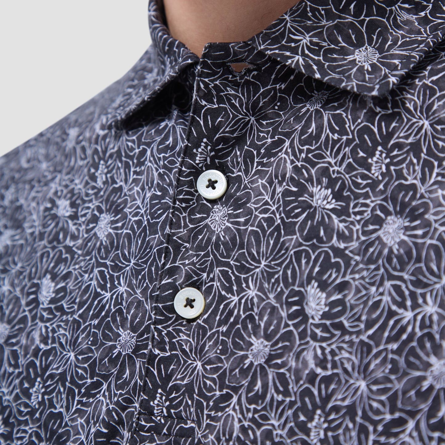 Bugatchi Victor Floral OoohCotton® Polo Shirt Black