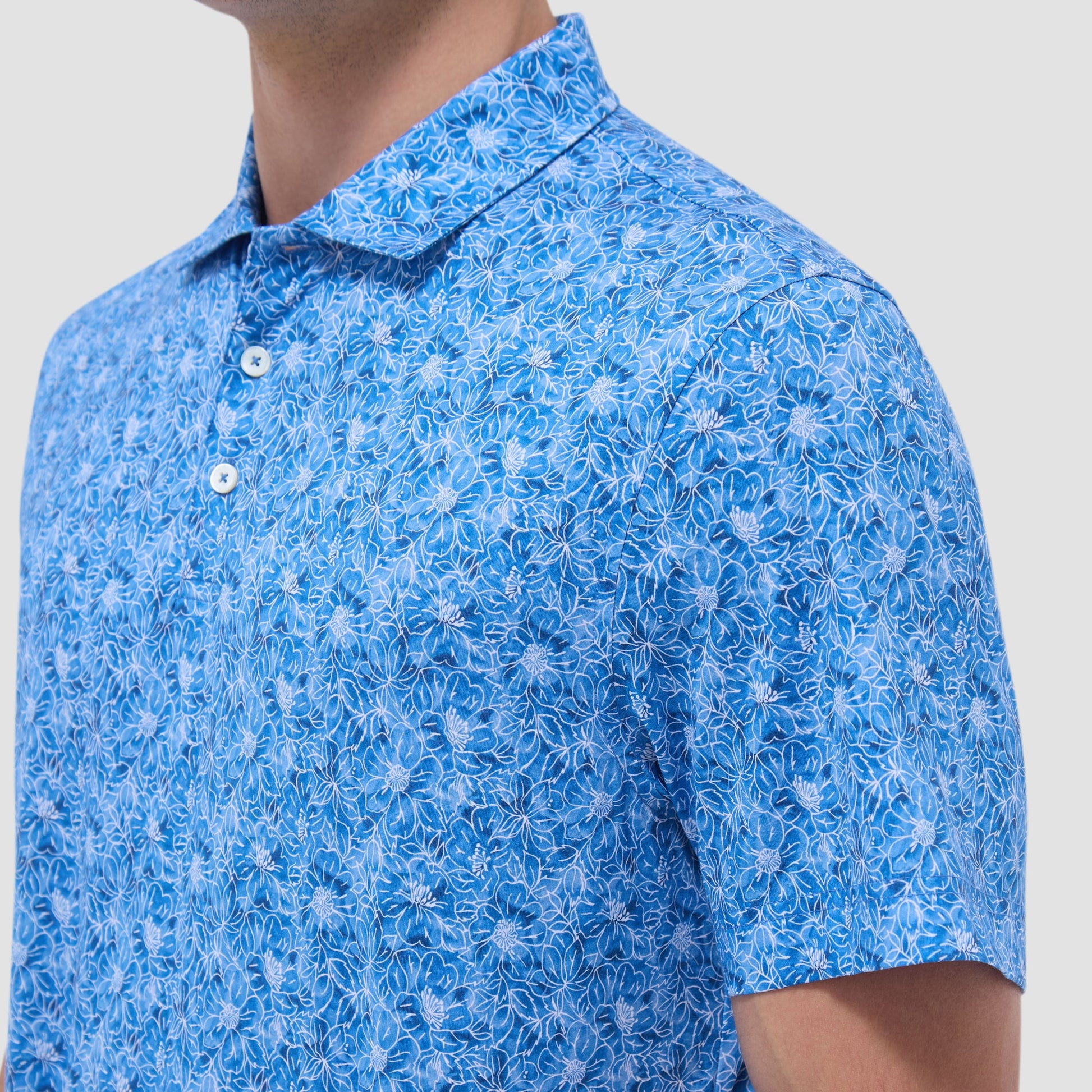 Bugatchi Victor Floral OoohCotton® Polo Shirt Classic Blue