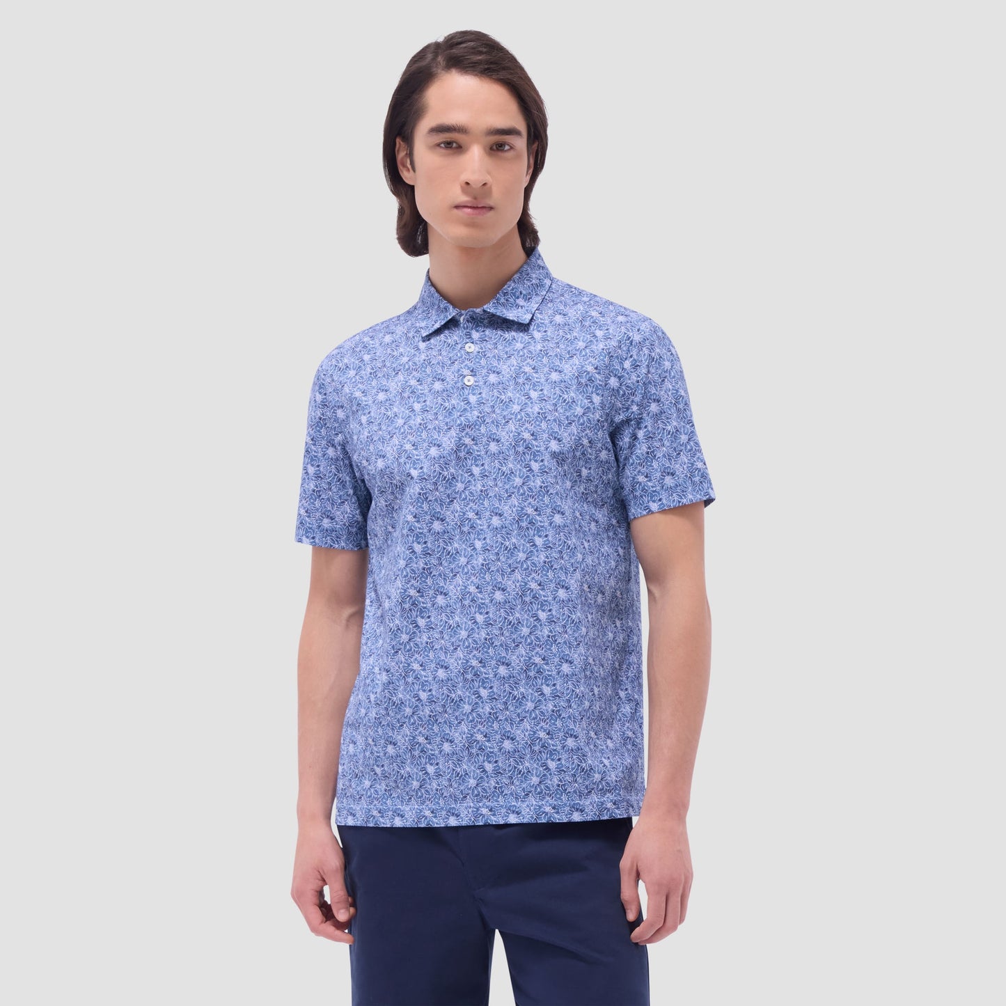 Bugatchi Victor Floral OoohCotton® Polo Shirt Steel