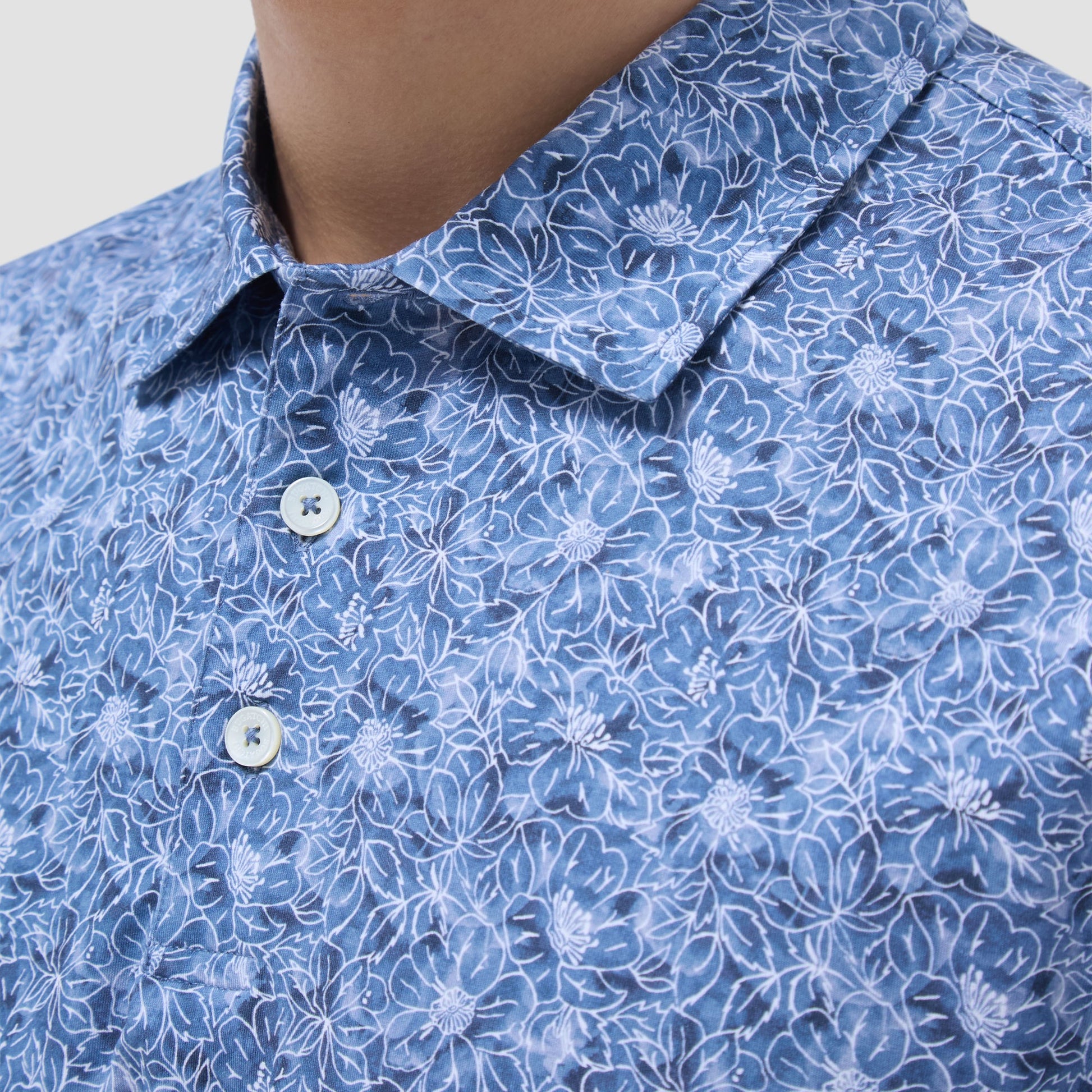 Bugatchi Victor Floral OoohCotton® Polo Shirt Steel