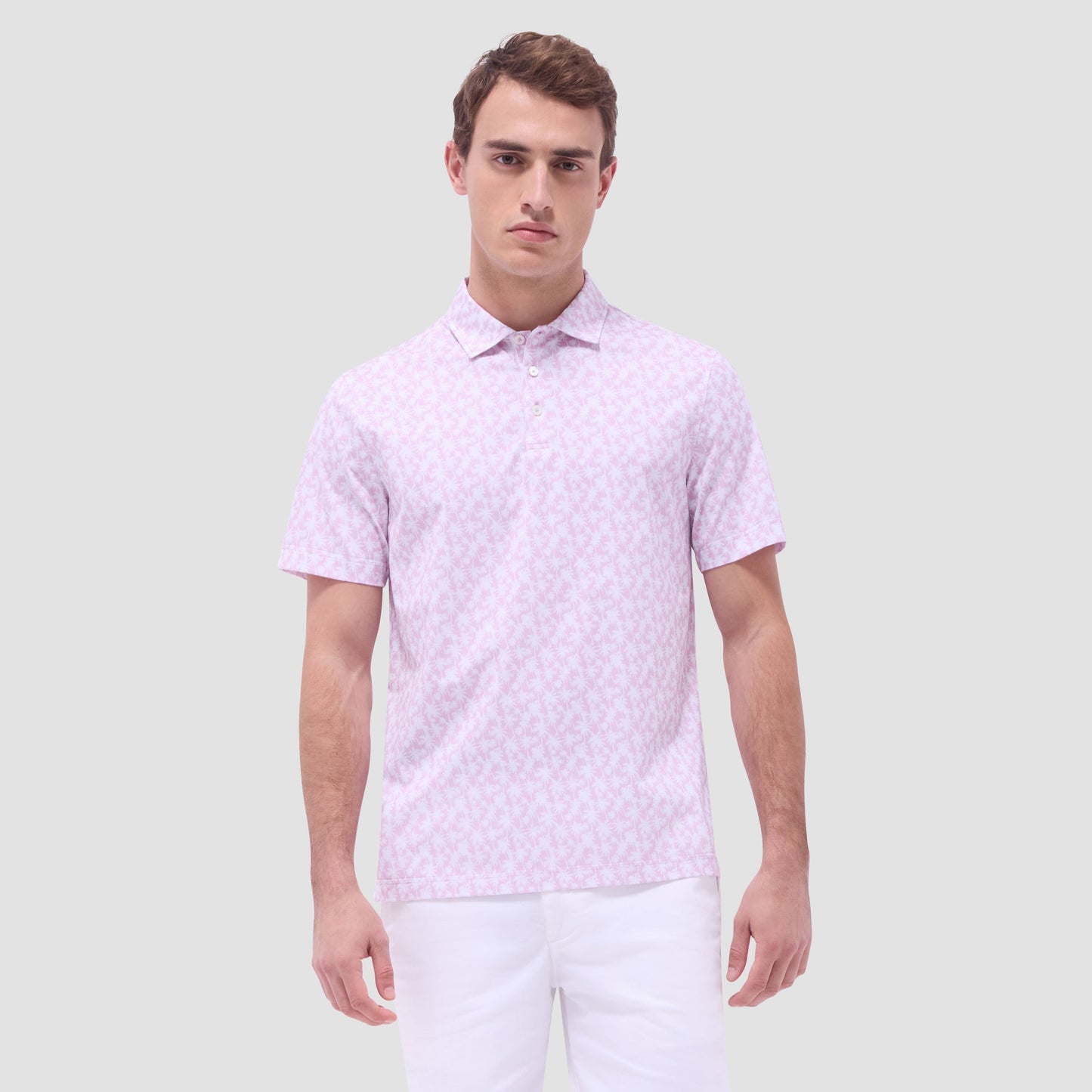 Bugatchi Victor Palm Tree OoohCotton® Polo Shirt Pink