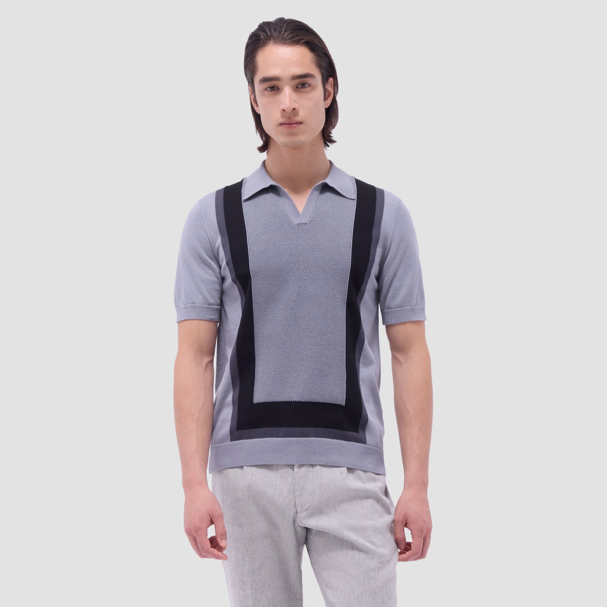 Bugatchi Color Block Short Sleeve Johnny Sweater Platinum