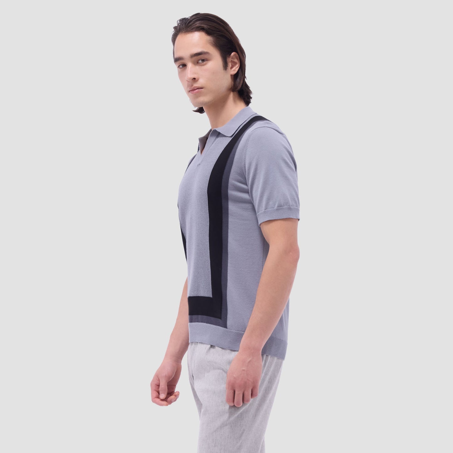 Bugatchi Color Block Short Sleeve Johnny Sweater Platinum