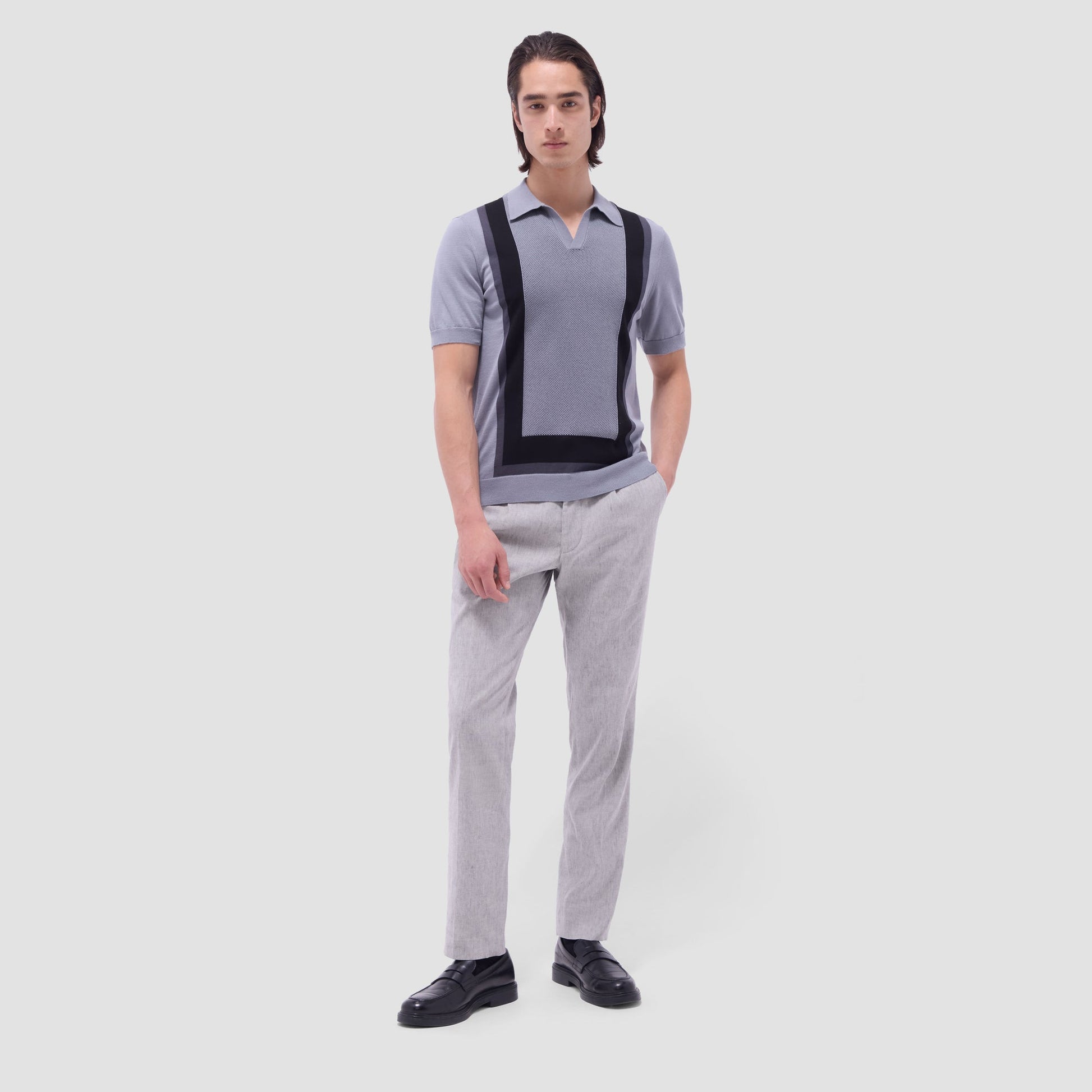 Bugatchi Color Block Short Sleeve Johnny Sweater Platinum