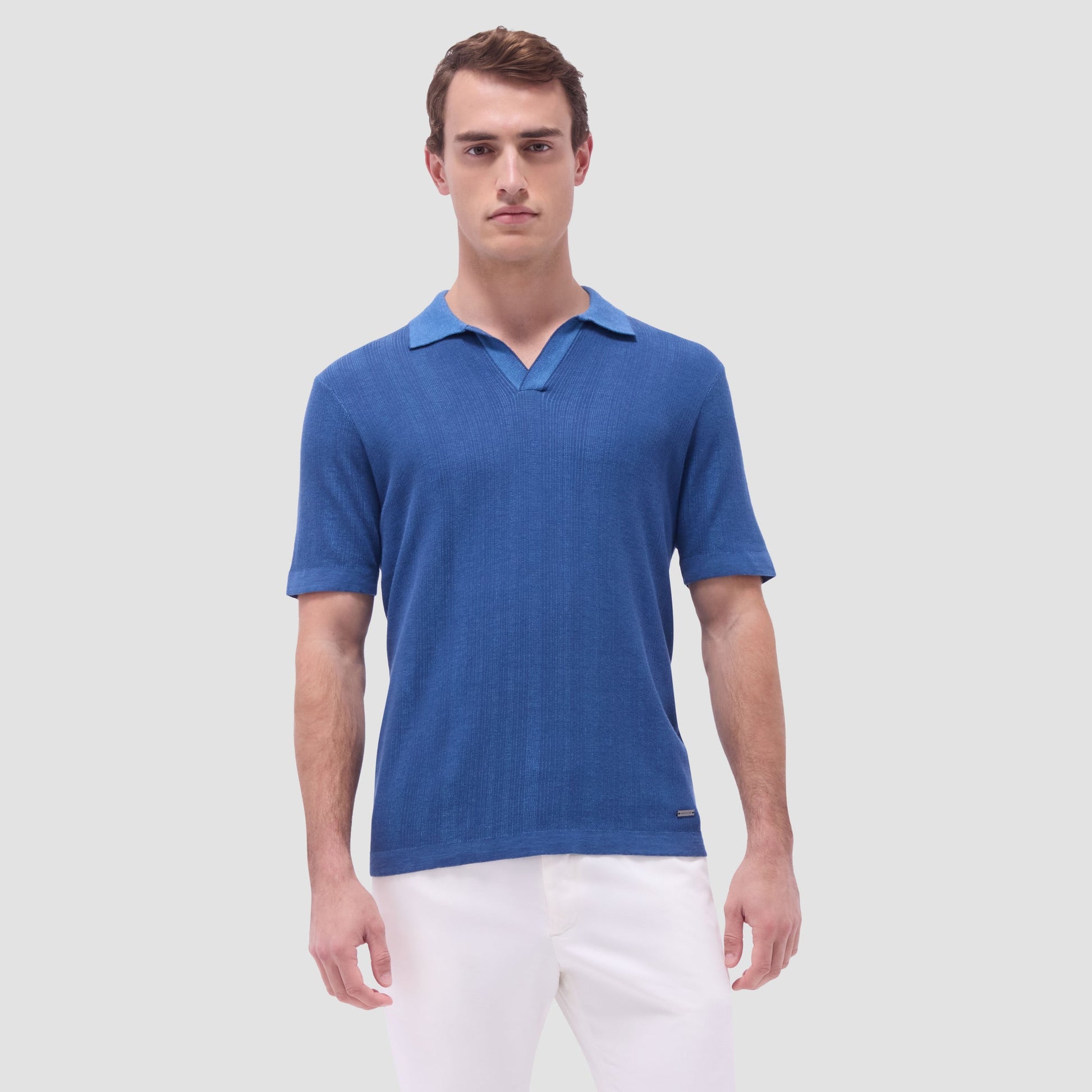 Bugatchi Two-Tone Rib Stitch Short Sleeve Johnny Sweater Classic Blue