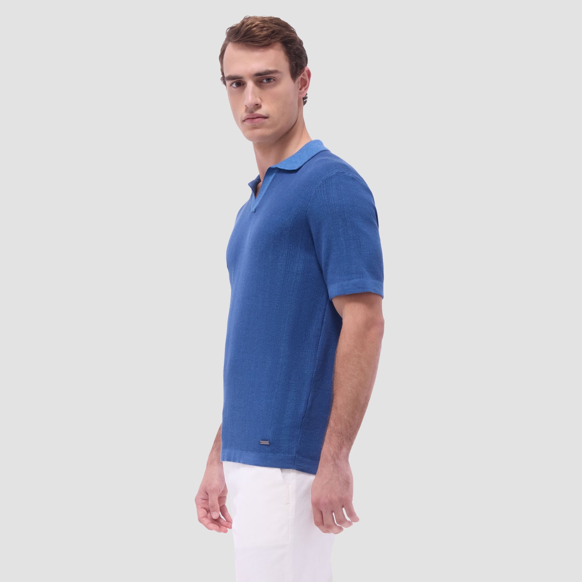 Bugatchi Two-Tone Rib Stitch Short Sleeve Johnny Sweater Classic Blue