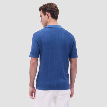 Bugatchi Two-Tone Rib Stitch Short Sleeve Johnny Sweater Classic Blue